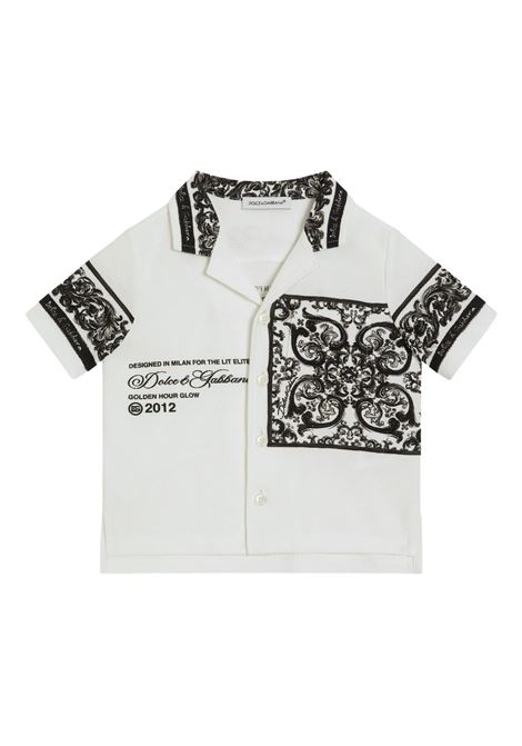 Camicia a Maniche Corte Bianca Con Stampa Maiolica Nera DOLCE & GABBANA KIDS | L1JS48-II7HNHX5DQ
